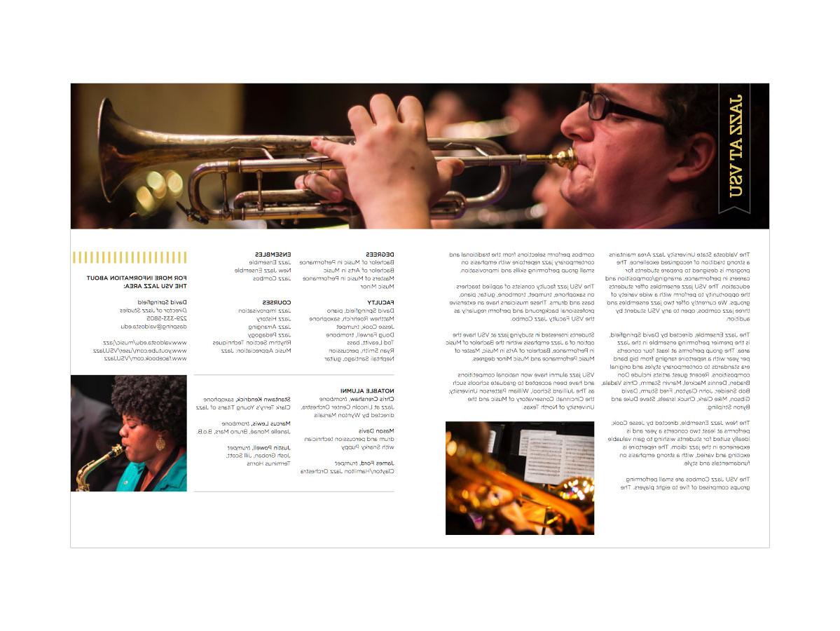 Jazz Ensemble Program - The program was designed by 有创意的服务 for the GMEA, The Georgia Music Educators Association. The piece was used as a program for the Jazz Ensemble concert as well as a recruiting booklet.